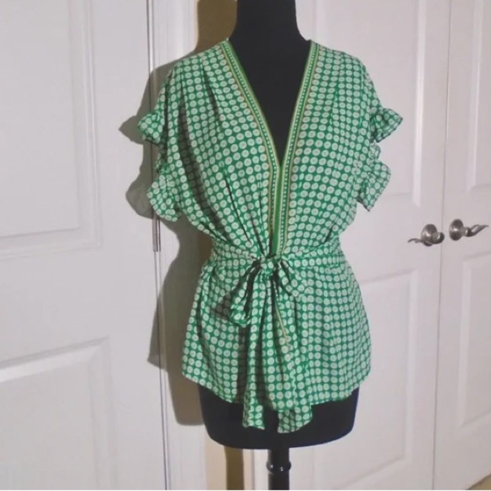 MAX STUDIO Ruffle Cap Sleeve Tie Waist Blouse Top